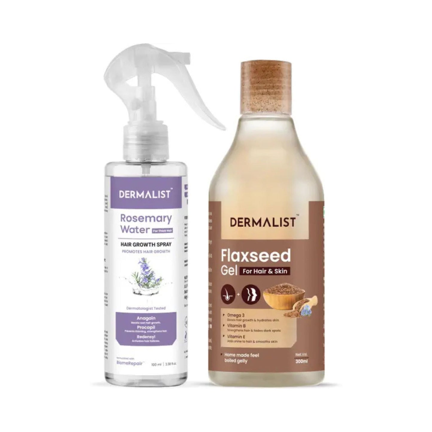 Dermalist Flaxseed Gel for Strong Hair & Smooth Skin And Rosemary Water Hair Growth Spray For Thick Hair (2 Items in the set)