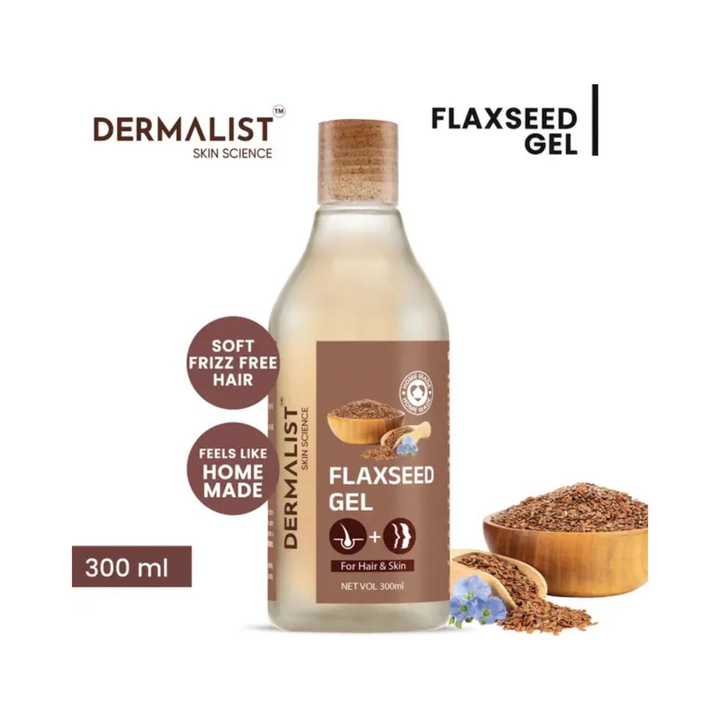 Dermalist Flaxseed Gel For Hair & Skin Frizz-Control Smoothening Moisture Rich Soft Long Hair (300 ml)
