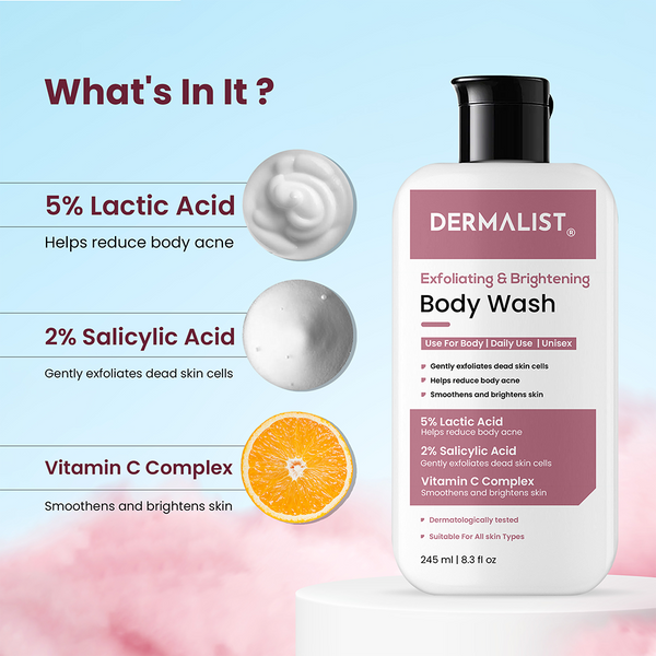 Dermalist Exfoliating Body Wash Lactic Acid & Salicylic Acid De-Tan Shower Gel Men & Women(245 ml)