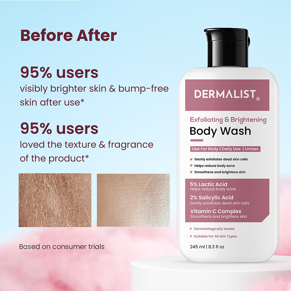 Dermalist Exfoliating Body Wash Lactic Acid & Salicylic Acid De-Tan Shower Gel Men & Women (245 ml)