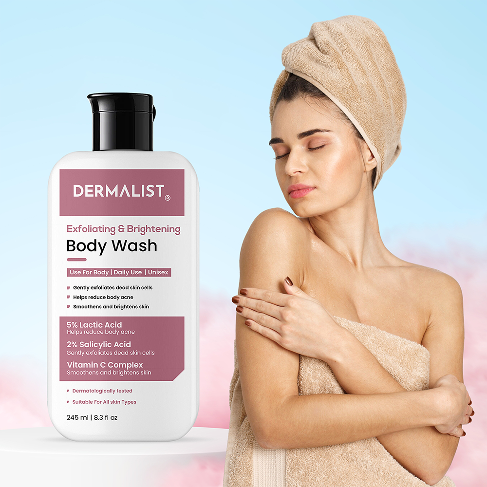 Dermalist Exfoliating Body Wash Lactic Acid & Salicylic Acid De-Tan Shower Gel Men & Women (245 ml)