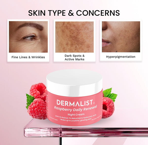 Dermalist Raspberry Daily Renewal 1.20% Retinol & 1% Bakuchi Oil Anti Ageing Night Cream(50 g)