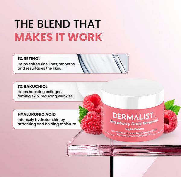Dermalist Raspberry Daily Renewal 1.20% Retinol & 1% Bakuchi Oil Anti Ageing Night Cream(50 g)