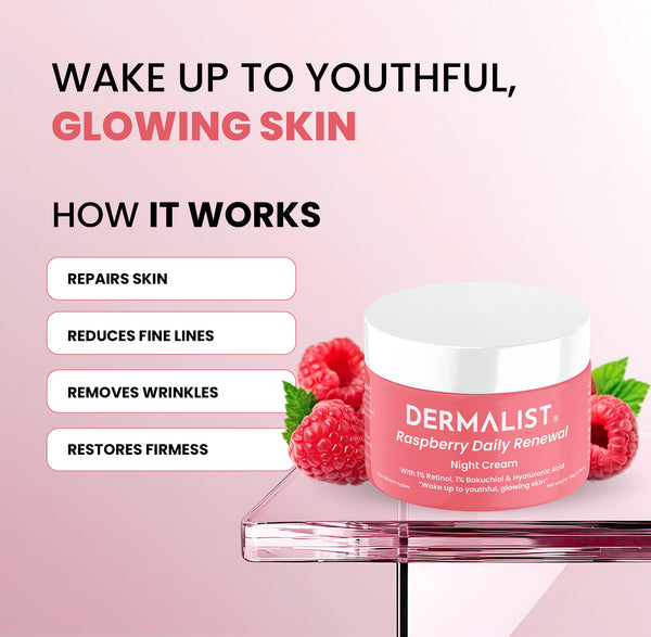 Dermalist Raspberry Daily Renewal 1.20% Retinol & 1% Bakuchi Oil Anti Ageing Night Cream(50 g)