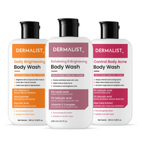 Dermalist Body Wash Combo Pack of 3 | Brightening, Exfoliating & Acne Control | Vitamin C, Salicylic Acid & Lactic Acid|For All Skin Types (3 Items in the set)