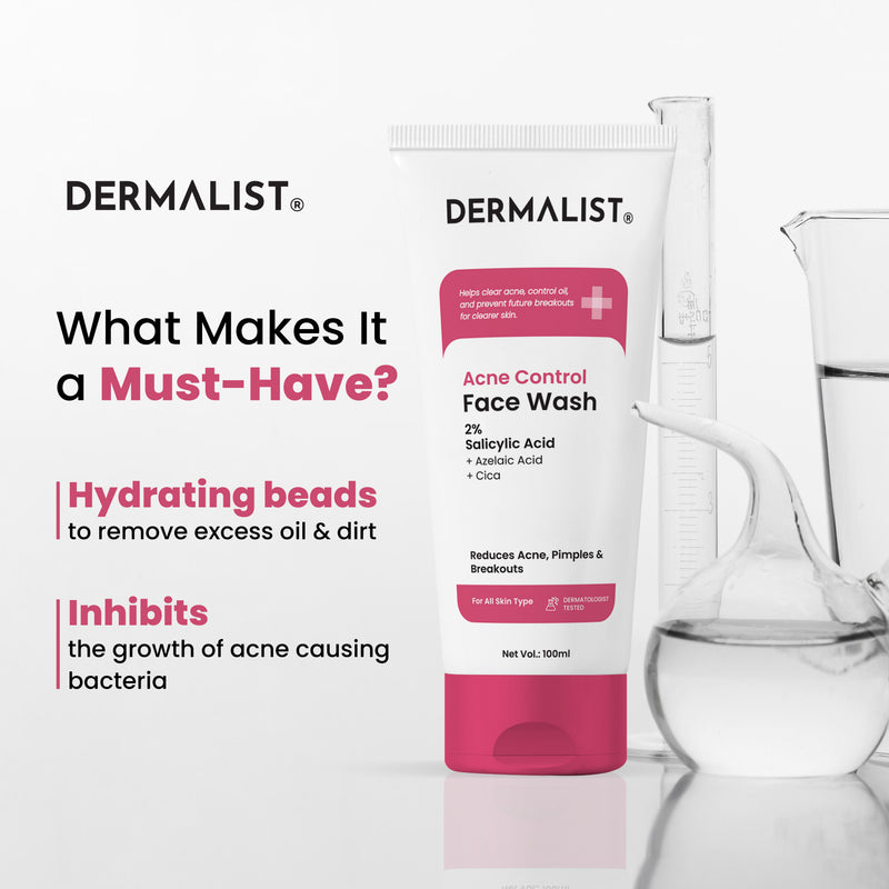 Dermalist Acne Control Face Wash 2% Salicylic Acid for Oily & Acne-Prone Skin | Controls Oil, Prevents Acne & Fades Acne Marks | With Niacinamide | Soap-Free, Sulphate-Free Cleanser | For Men & Women 100 Ml