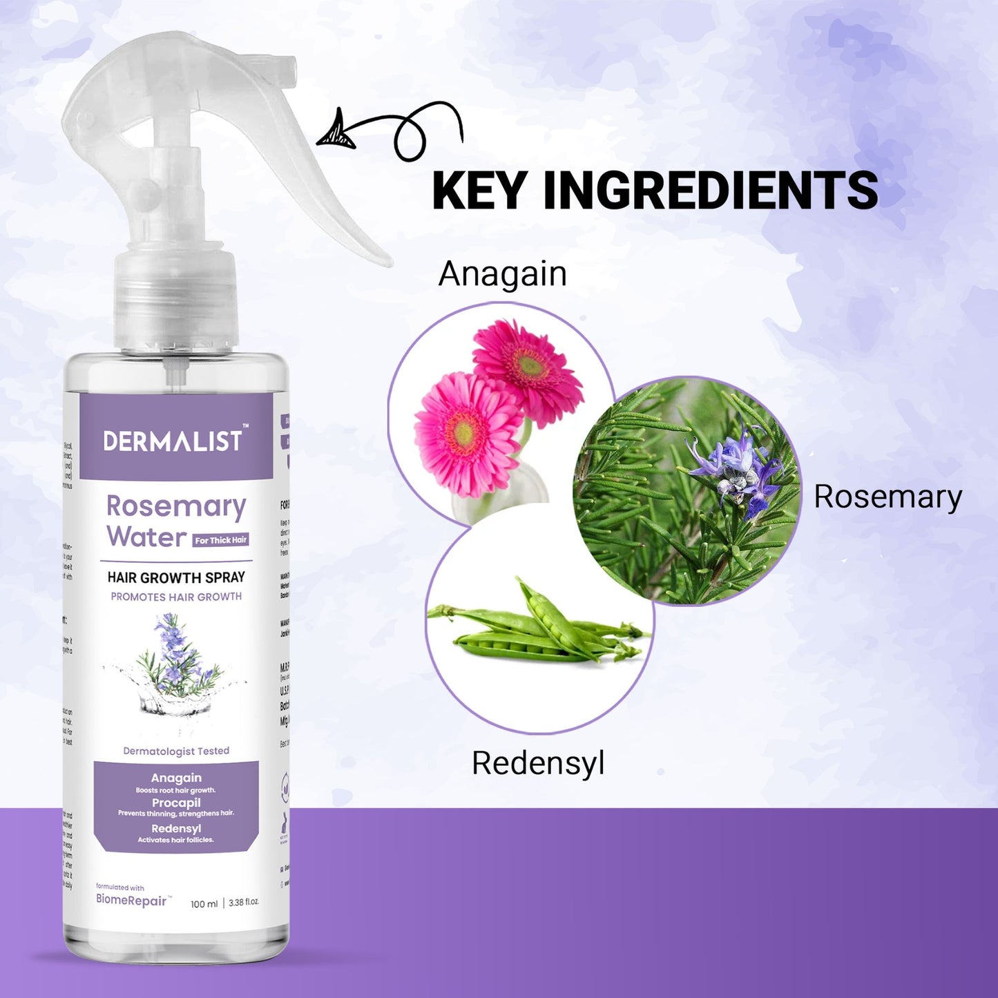 Dermalist Rosemary Water For Hair Growth | Hair Spray for Regrowth | Rosemary Hair Mist Hair Mist (100 ml)