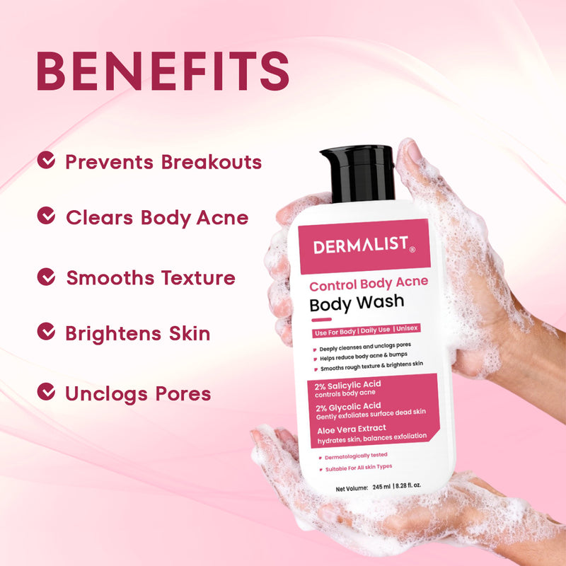 Dermalist 2% Salicylic Acid Acne Body Wash Shower Gel for Acne Control For Women & Men (245 ml)