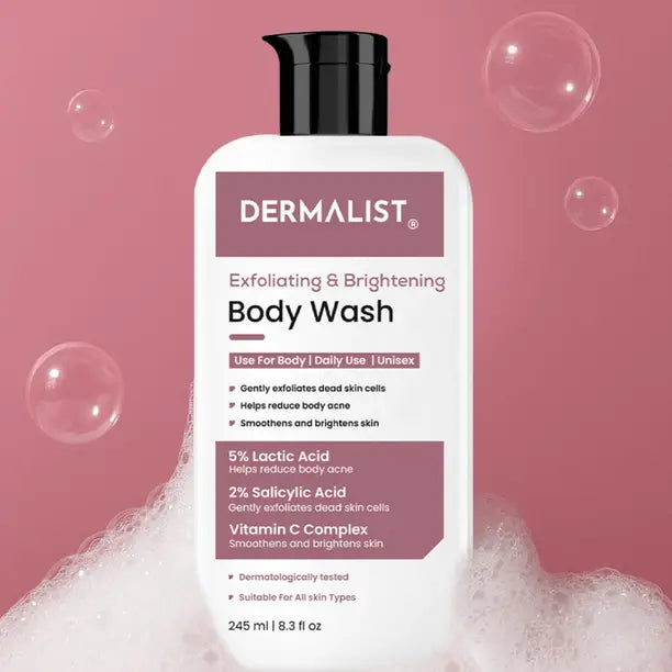 Dermalist Exfoliating Body Wash Lactic Acid & Salicylic Acid De-Tan Shower Gel Men & Women (245 ml)