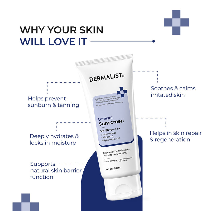 Dermalist Lumisol Sunscreen SPF 50 PA++++ Lightweight Non-Greasy | 50g
