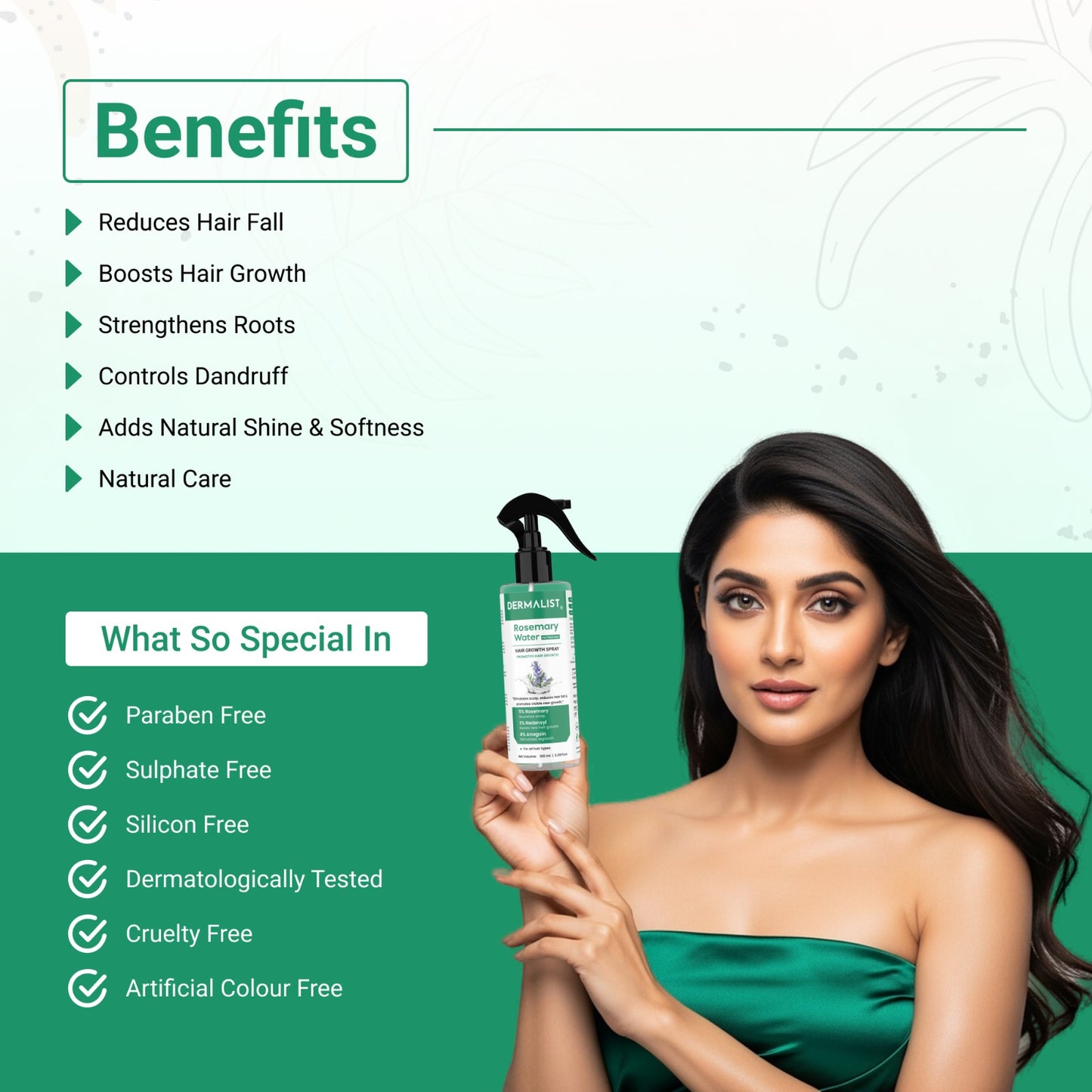 Dermalist Rosemary Water Spray for Hair Growth, Thickness & Hairfall Control, 100% Natural Hair Spray (100 ml)
