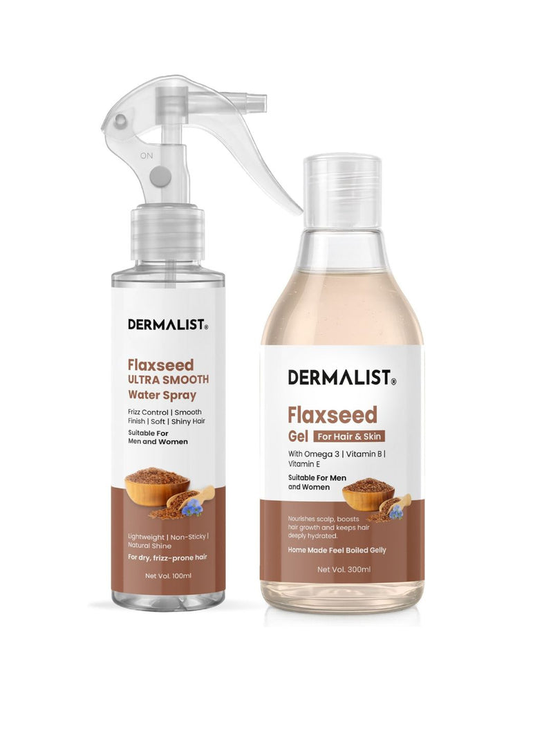 Dermalist Flaxseed Gel for Hair & Skin & Flaxseed Ultra Smooth Water Spray | With Omega 3, Vitamin E | Smooth Shiny Hair & Frizz Control | Suitable For Men & Women | (Pack Of 2) 400ml