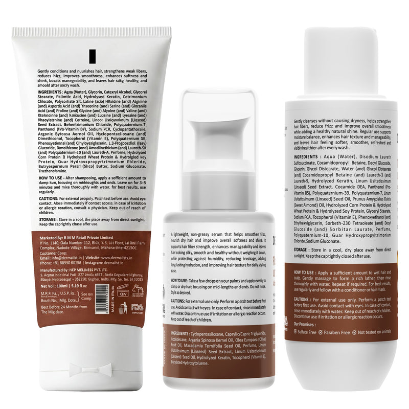 Dermalist Ultra Smooth Shampoo + Conditioner + Serum | Hydrolysed Keratin, Argan oil, AC Plant Keratin | Frizz control, Scalp care | Pack of 3 (380 ml)