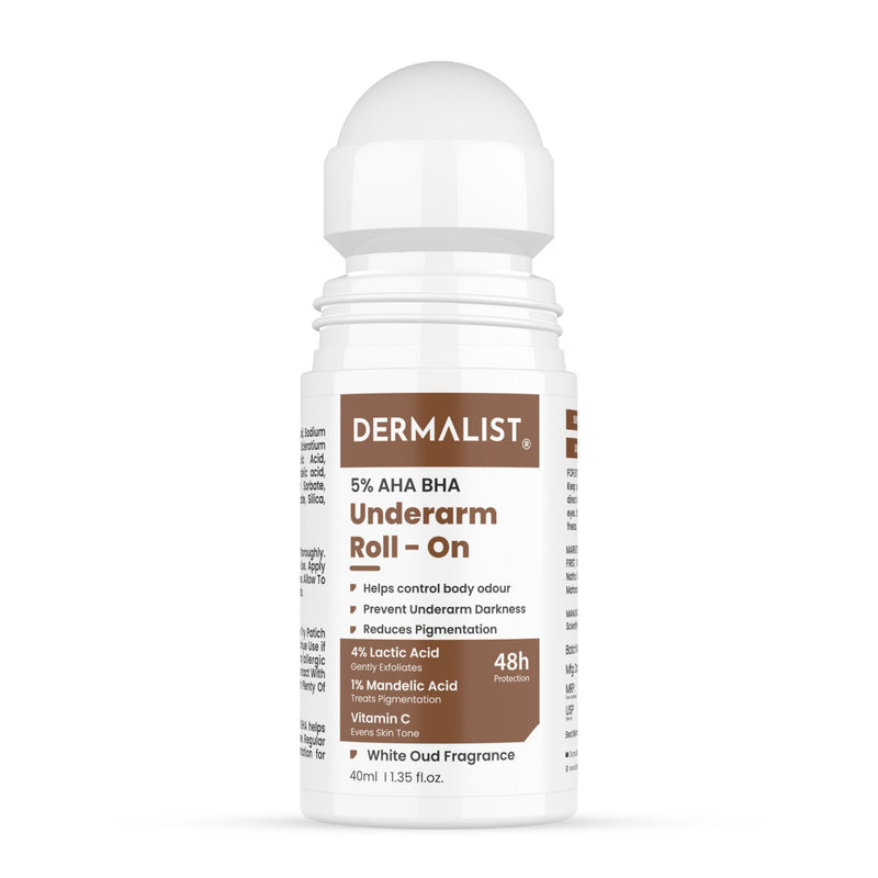 Dermalist 5% AHA BHA White oud Fragrance Underarm Roll On For Men & Women 40 ml