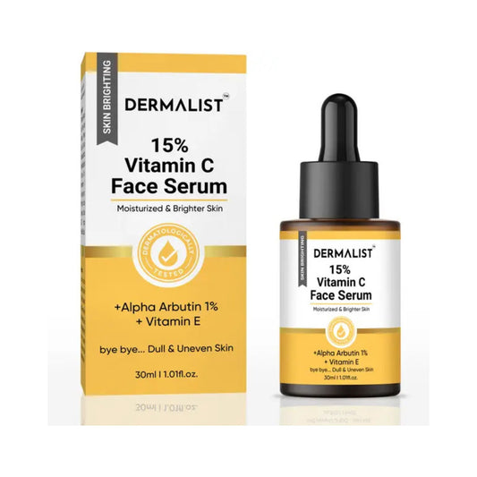 Dermalist 15% Vitamin C Face Serum with 1% Alpha Arbutin, Vita-E, Ferulic Acid | Advanced Skin Brightening Formula for Glowing Face | Reduces Uneven Skin Tone | Non-Irritating  (30 ml)