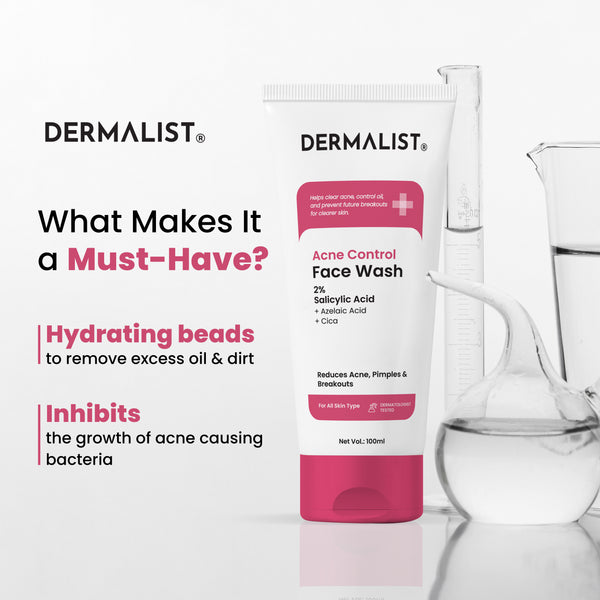 Dermalist Acne Control Face Wash 2% Salicylic Acid for Oily & Acne-Prone Skin | Controls Oil, Prevents Acne & Fades Acne Marks | With Niacinamide | Soap-Free, Sulphate-Free Cleanser | For Men & Women 300 Ml (Pack Of 3 Pcs)