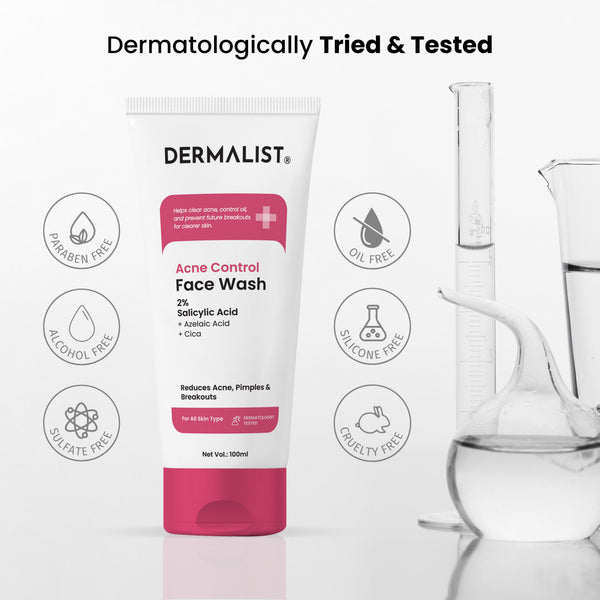 Dermalist Acne Control Face Wash 2% Salicylic Acid for Oily & Acne-Prone Skin | Controls Oil, Prevents Acne & Fades Acne Marks | With Niacinamide | Soap-Free, Sulphate-Free Cleanser | For Men & Women 300 Ml (Pack Of 3 Pcs)