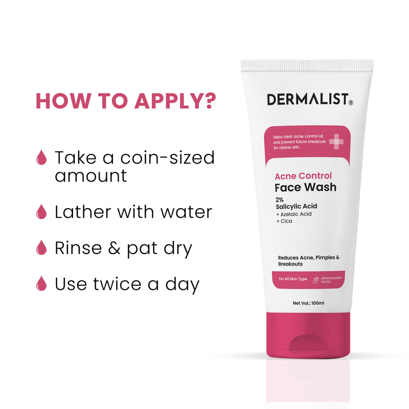 Dermalist Acne Control Face Wash 2% Salicylic Acid for Oily & Acne-Prone Skin | Controls Oil, Prevents Acne & Fades Acne Marks | With Niacinamide | Soap-Free, Sulphate-Free Cleanser | For Men & Women 100 Ml