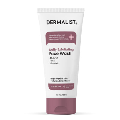 Dermalist Daily Exfoliating Face Wash with 4% AHA + PHA + Papaya Extract | Gentle Exfoliator for Smooth & Clear Skin | Deep Pore Cleansing, Removes Dead Skin | For All Skin Types | Dermatologically Tested | 100ml (Pack of 1)
