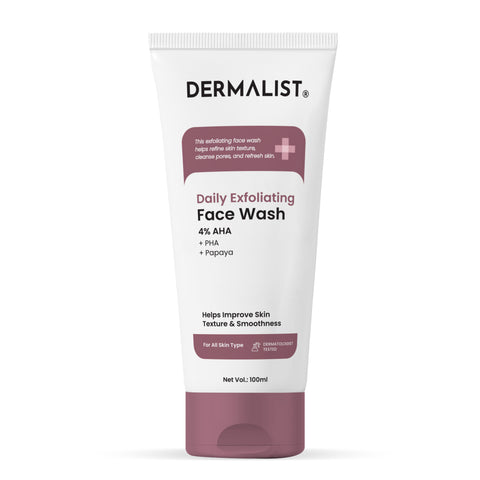 Dermalist Daily Exfoliating Face Wash with 4% AHA + PHA + Papaya Extract | Gentle Exfoliator for Smooth & Clear Skin | Deep Pore Cleansing, Removes Dead Skin | For All Skin Types | Dermatologically Tested | 100ml (Pack of 1)