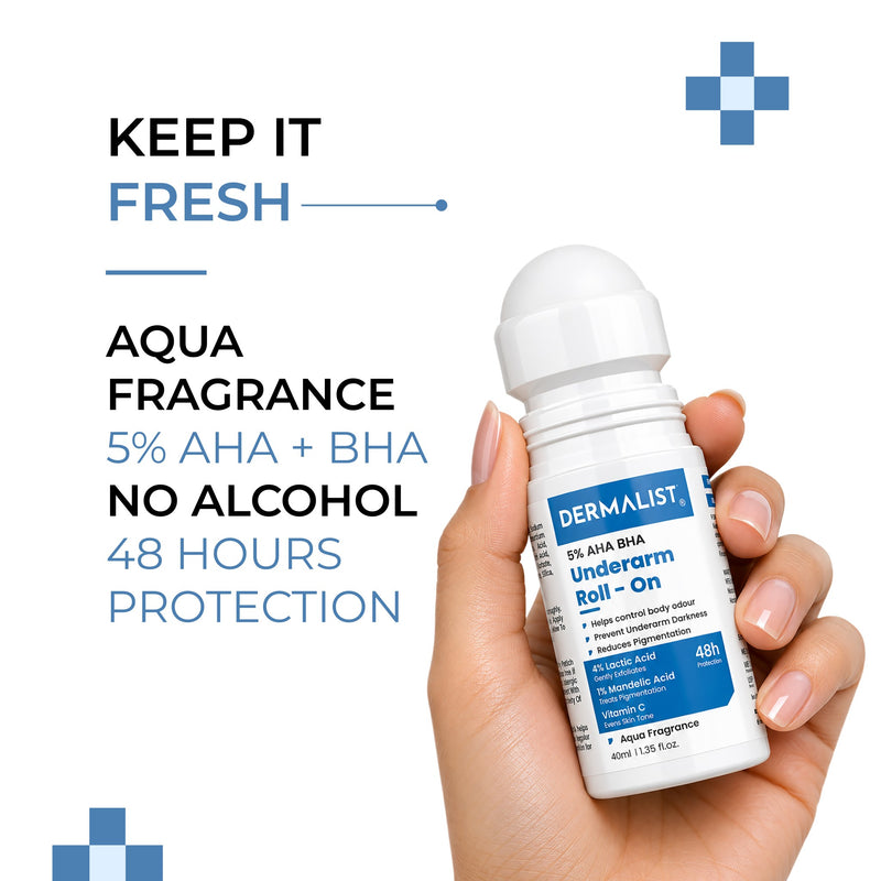 Dermalist 5% AHA BHA Aqua Fragrance Deodorant Underarm Roll On For Men & Women 40 ml