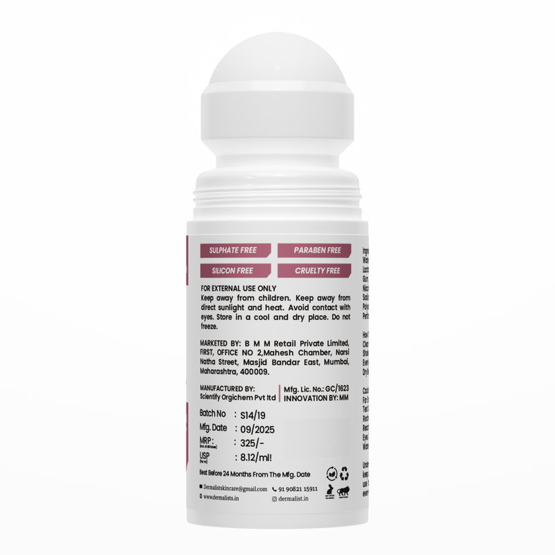 Dermalist 5% AHA BHA fragrance Free Underarm Roll On For Men & Women 40 ml