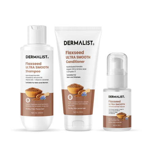 Dermalist Ultra Smooth Shampoo + Conditioner + Serum | Hydrolysed Keratin, Argan oil, AC Plant Keratin | Frizz control, Scalp care | Pack of 3 (380 ml)