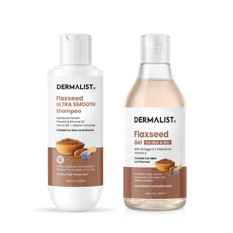 Dermalist Flaxseed Gel & Flaxseed Ultra Smooth Shampoo | Flaxseed extracts, Hydrolysed Keratin , Almond Oil | Deep cleansing, Almond Oil | Pack of 2 (550 ml)