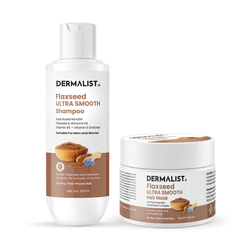Dermalist Flaxseed Ultra Smooth Shampoo & Hair Mask Combo | Hydrolysed Keratin,AC Plant Keratin,Ceramide complex | Frizz Control | Pack of 2 (450ml)