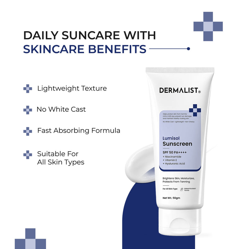 Dermalist Lumisol Sunscreen SPF 50 PA++++ Lightweight Non-Greasy | 50g