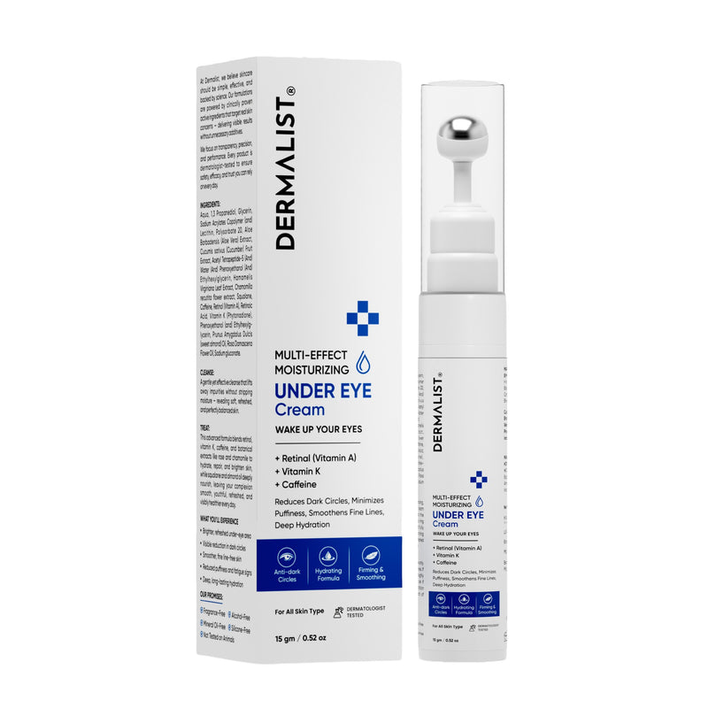 Dermalist Multi-Effect Moisturizing Under Eye Cream | With Retinal, Vitamin K & Caffeine | Reduces Dark Circles, Puffiness, Fine Lines & Wrinkles | For Men & Women | 15 gm