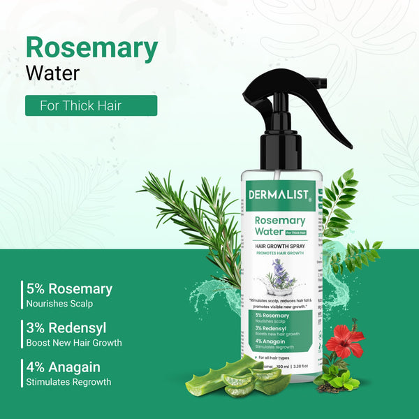 Dermalist Rosemary Water Spray for Hair Growth, Thickness & Hairfall Control, 100% Natural Hair Spray(100 ml)
