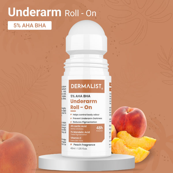 Dermalist 5% AHA BHA Underarm Roll On | Reduces Pigmentation & Odour | Peach Fragrance Deodorant Roll-on - For Men & Women(40 ml)