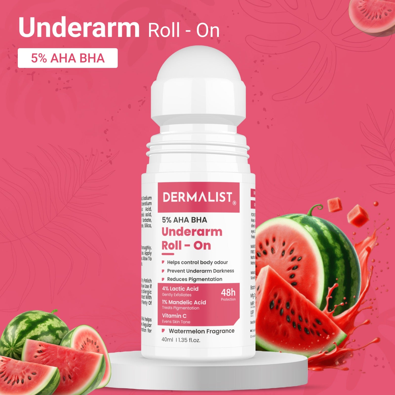 Dermalist 5% AHA BHA Underarm Roll On | Reduces Pigmentation & Odour|