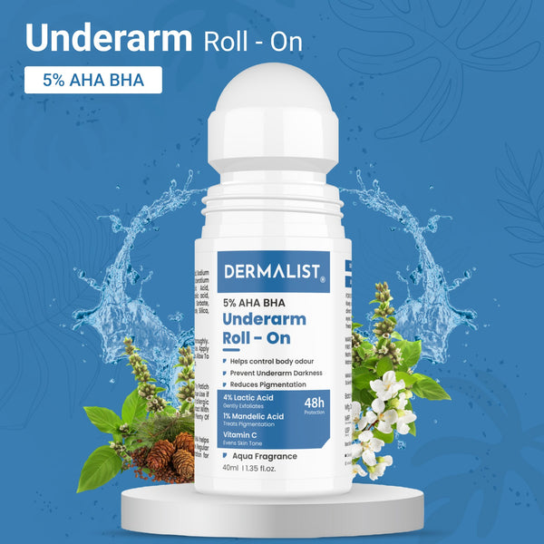 Dermalist 5% AHA BHA Underarm Roll On | Reduces Pigmentation & Odour | Aqua Fragrance Deodorant Roll-on - For Men & Women(40 ml)