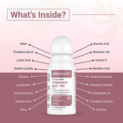 Dermalist 5% AHA BHA Underarm Roll On | Reduces Pigmentation & Odour | Fragrance Free Deodorant Roll-on - For Men & Women  (40 ml)