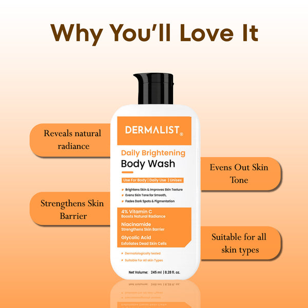 Dermalist Body Wash Combo Pack of 3 | Brightening, Exfoliating & Acne Control | Vitamin C, Salicylic Acid & Lactic Acid|For All Skin Types(3 Items in the set)