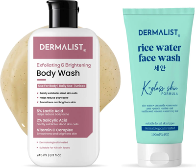 Dermalist Exfoliating & Brightening Body Wash + Korean Rice Water Face Wash | Combo for Healthy & Glowing Skin | Unisex | All Skin Types  (2 Items in the set)