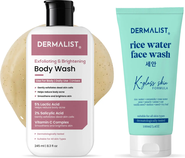 Dermalist Exfoliating & Brightening Body Wash + Korean Rice Water Face Wash | Combo for Healthy & Glowing Skin | Unisex | All Skin Types(2 Items in the set)