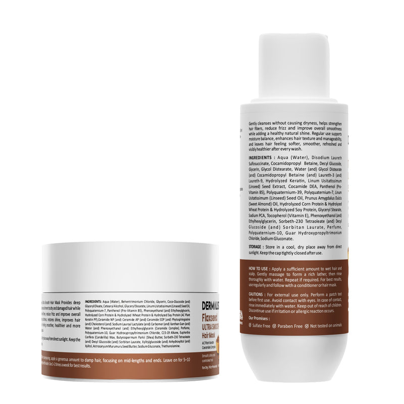Dermalist Flaxseed Ultra Smooth Shampoo & Hair Mask Combo | Hydrolysed Keratin,AC Plant Keratin,Ceramide complex | Frizz Control | Pack of 2 (450ml)